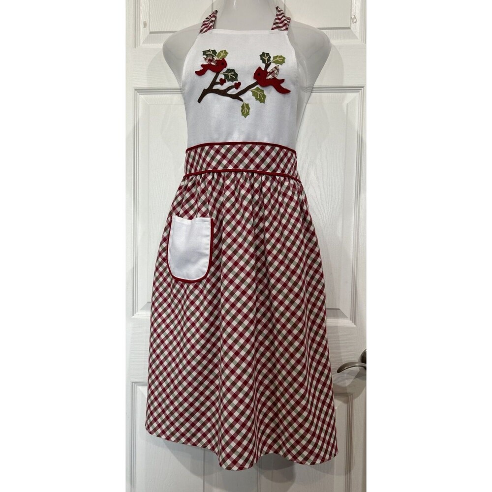Cottagecore Apron Farmhouse Inspired Treasures Vintage Fabric Cardinals Plaid